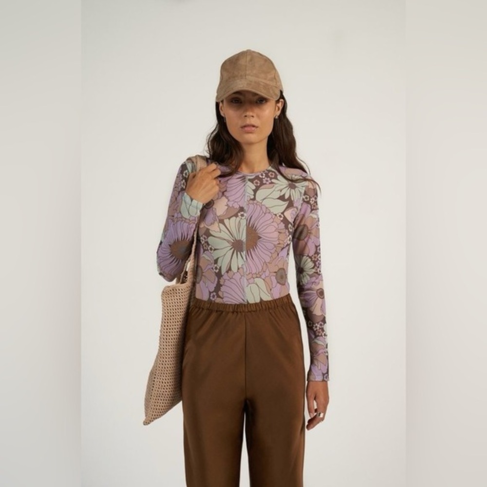 Arthur Skins Mesh‎ Floral Top in Wallpaper Long Sleeves Size 2